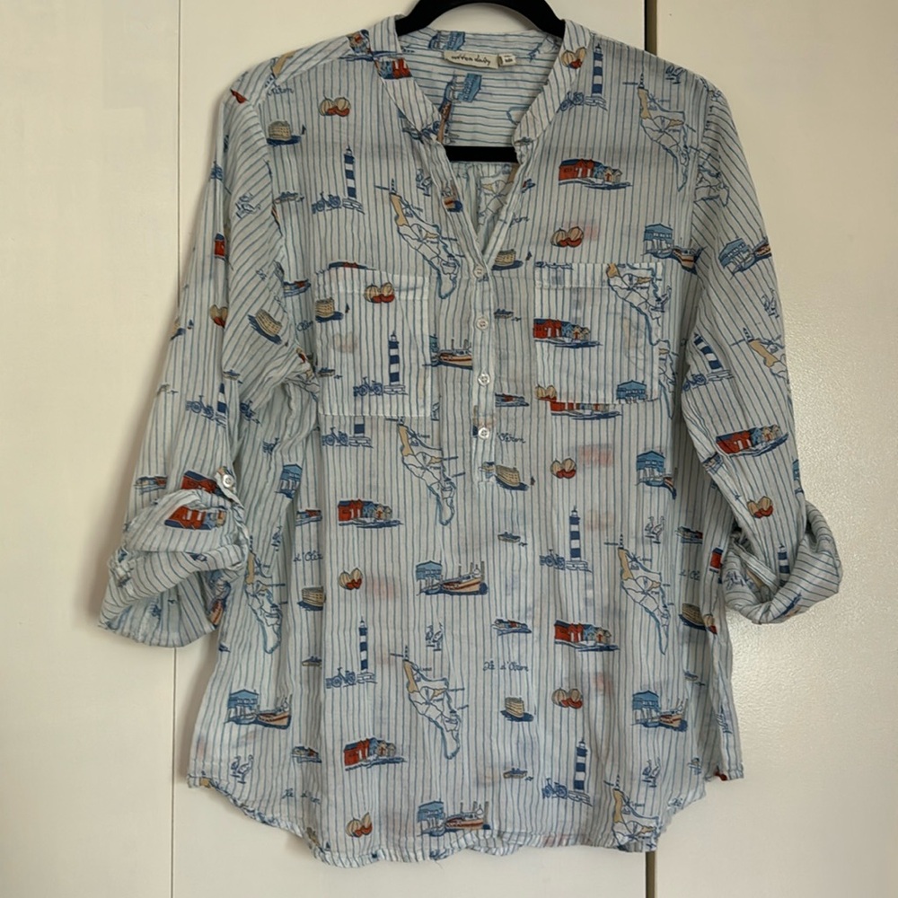 SIMONS summer 3/4 sleeve half button up top